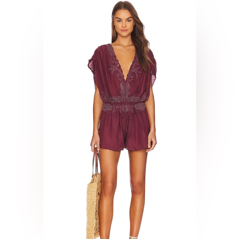 Free People Weila Embroidered Romper in Pomergranate Size S